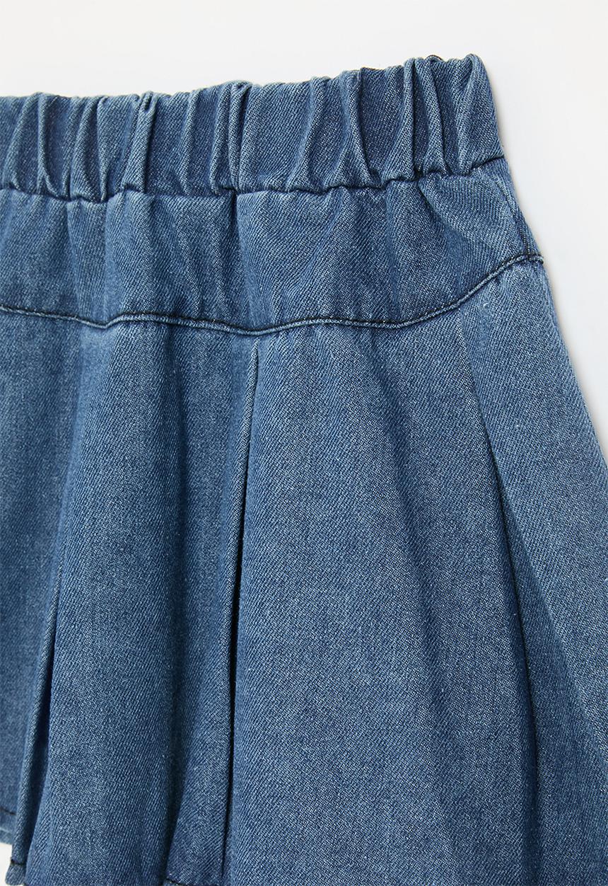Pop Candy - Pleated denim skirt-blue