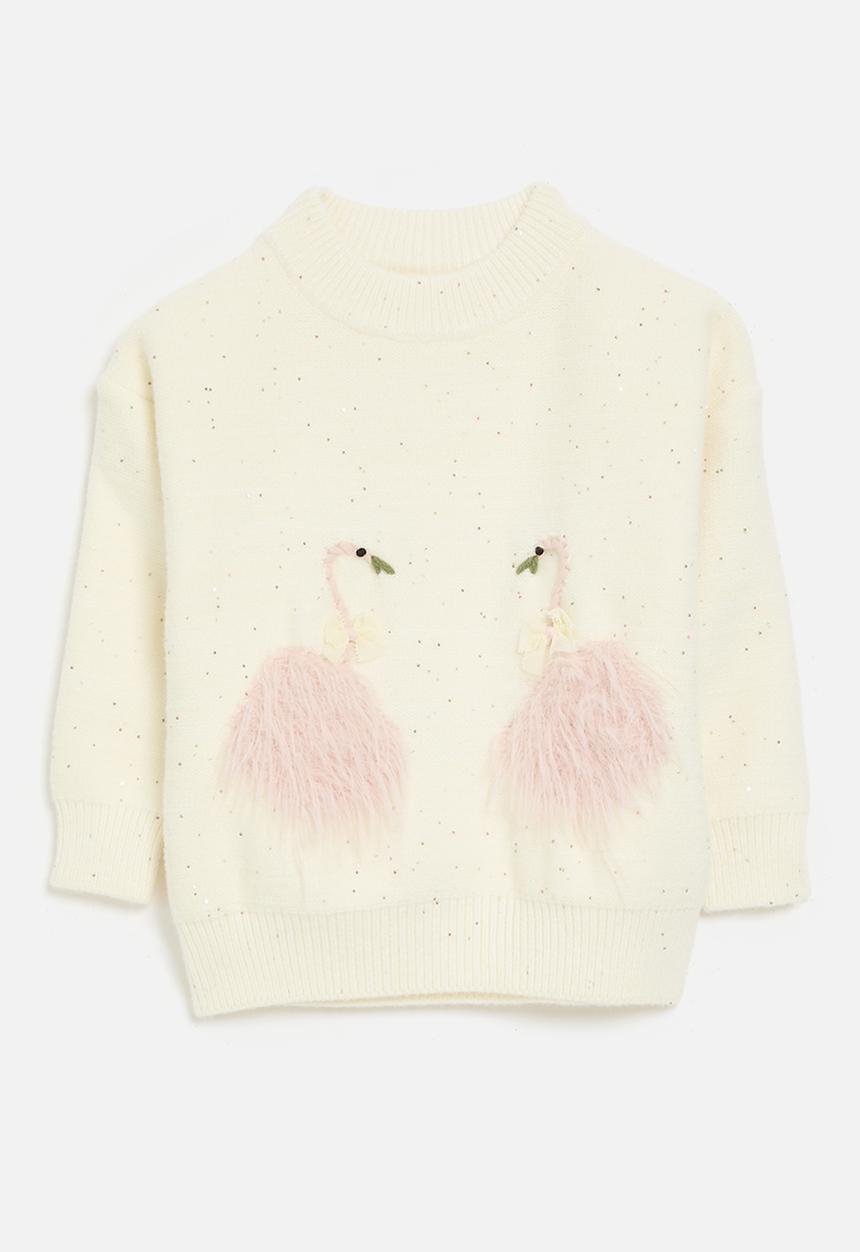 Pop Candy - Flamingo applique sweater -ecru
