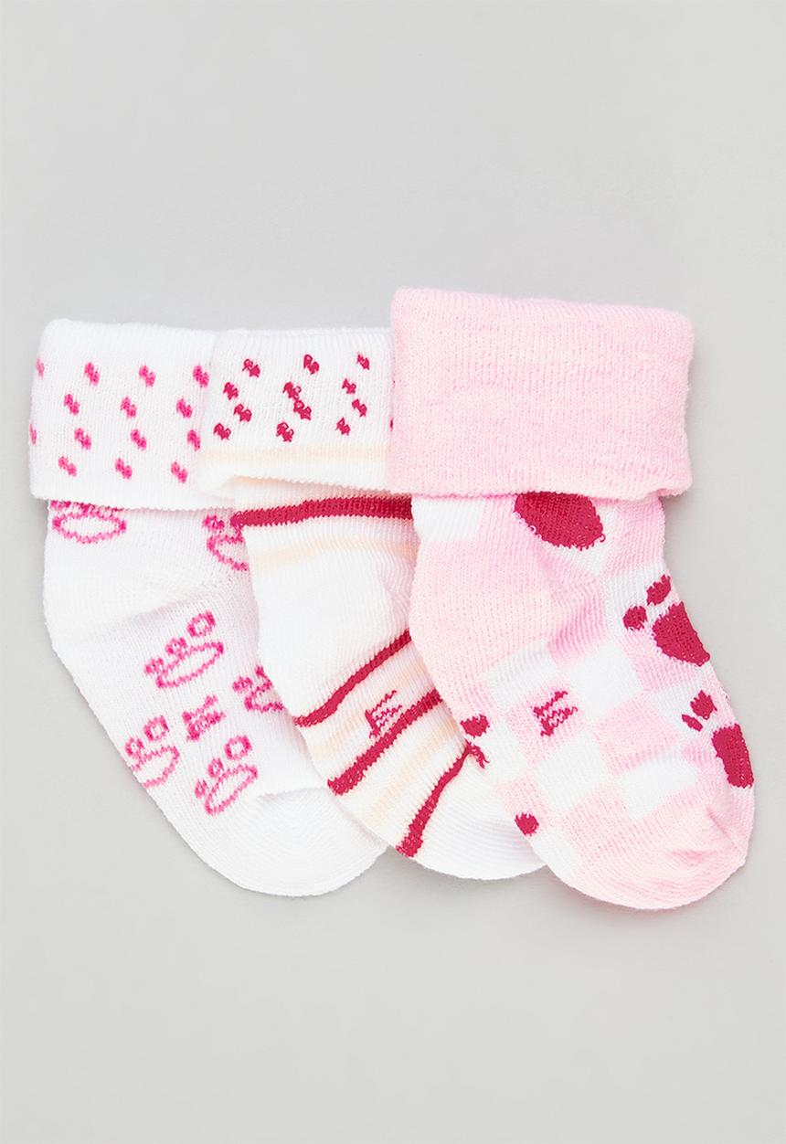 Pop Candy - 3 Pack printed socks-white & pink
