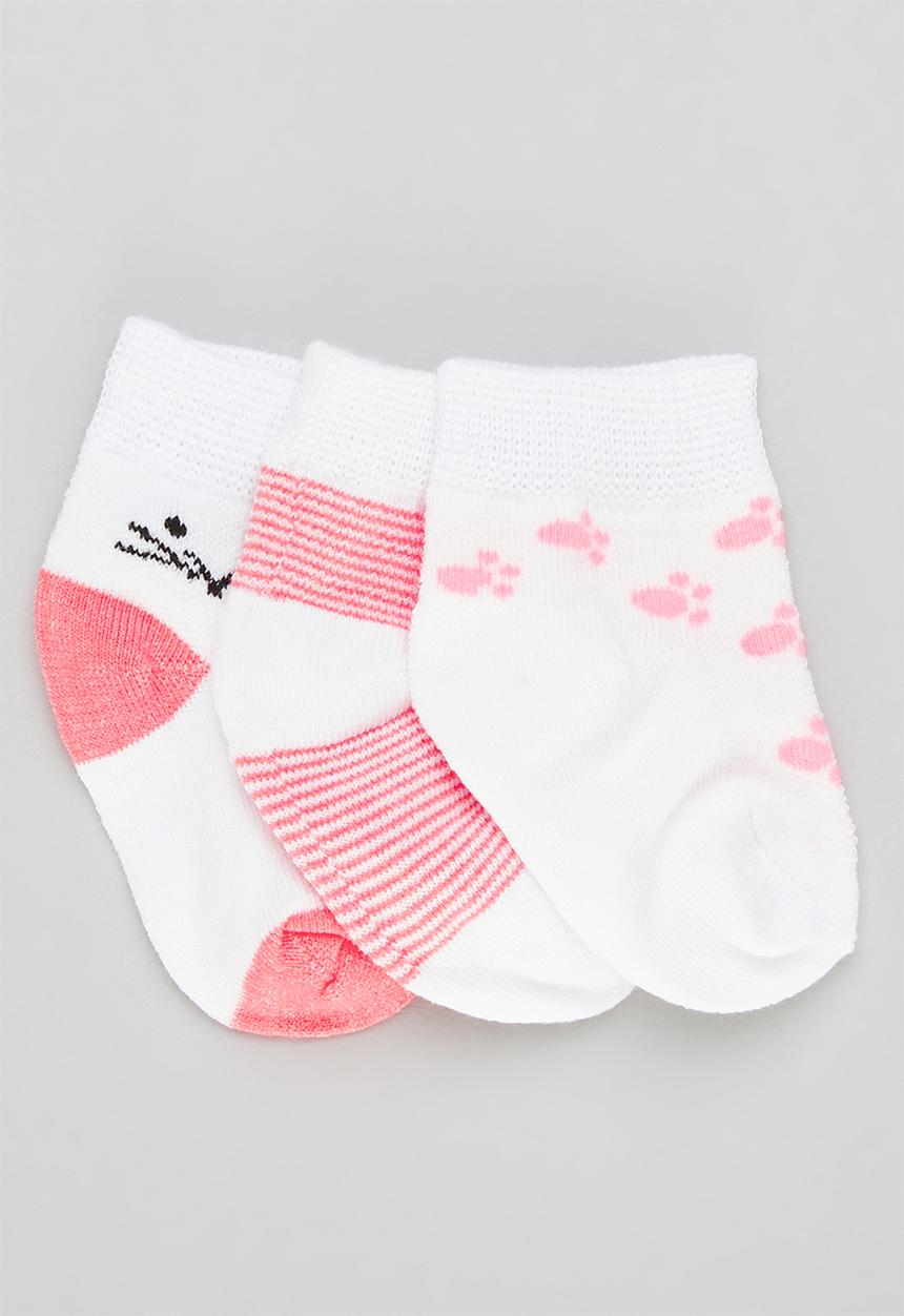Pop Candy - 3 Pack printed socks-pink & white