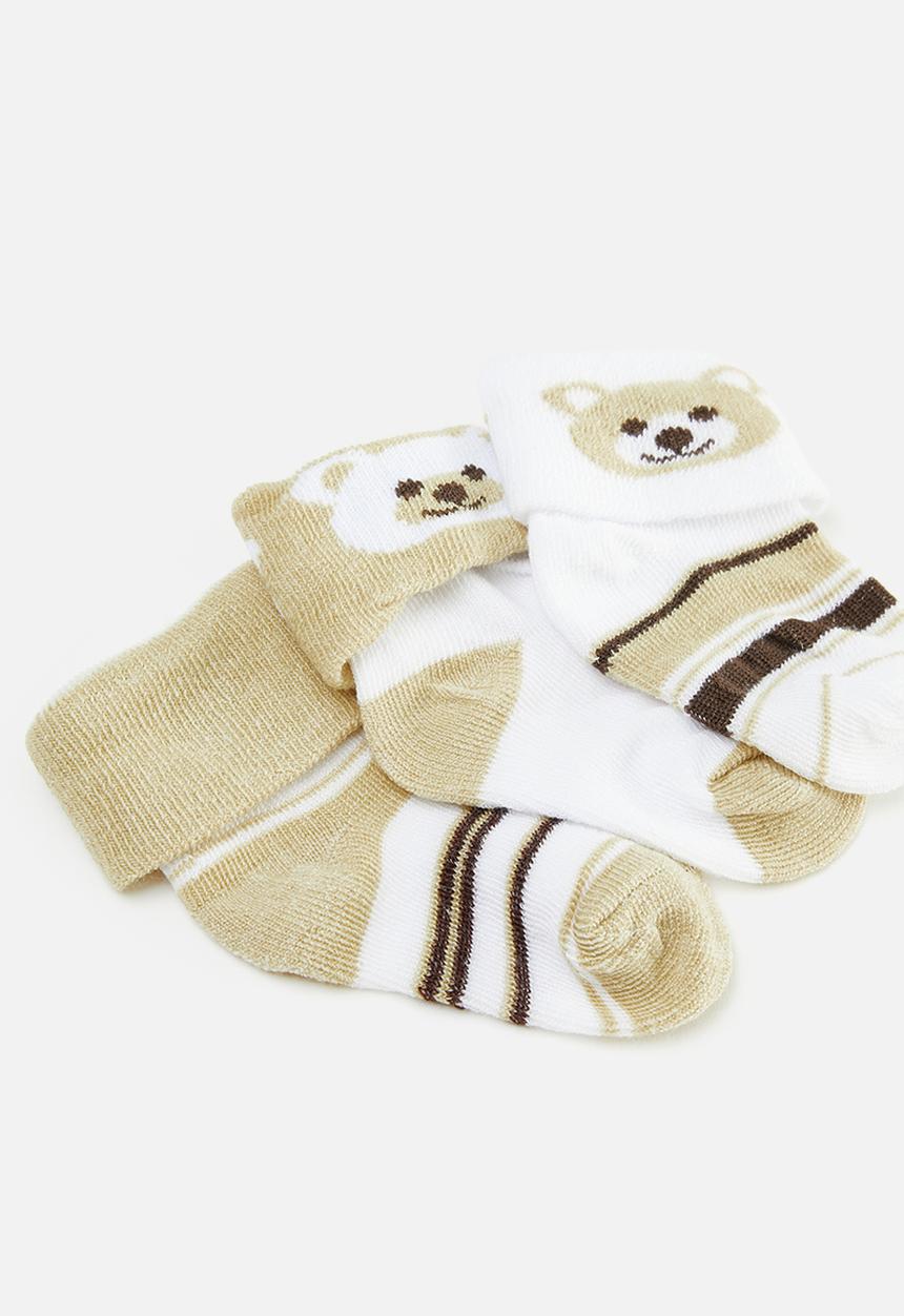 Pop Candy - 3 Pack printed socks-brown & white