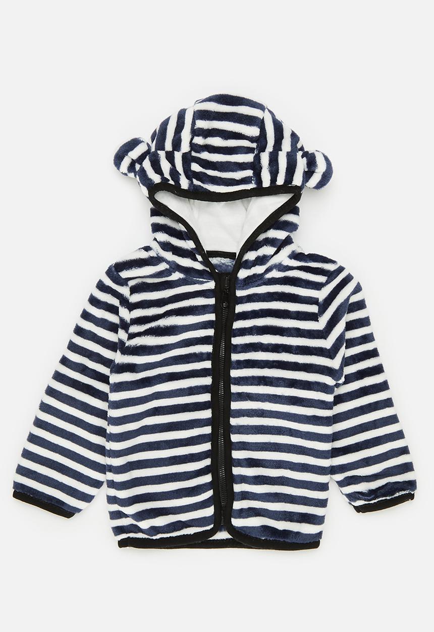 Pop Candy - Hooded zip thru jacket-blue & white