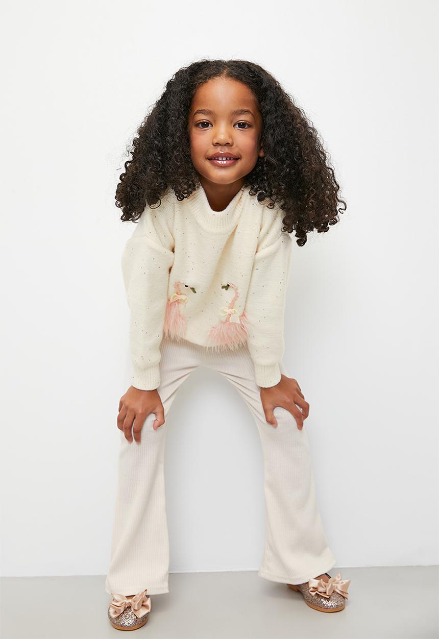 Pop Candy - Flamingo applique sweater -ecru