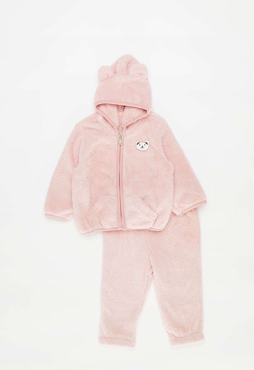 Pop Candy - Mink fabric tracksuit with 3D bear badge - pink