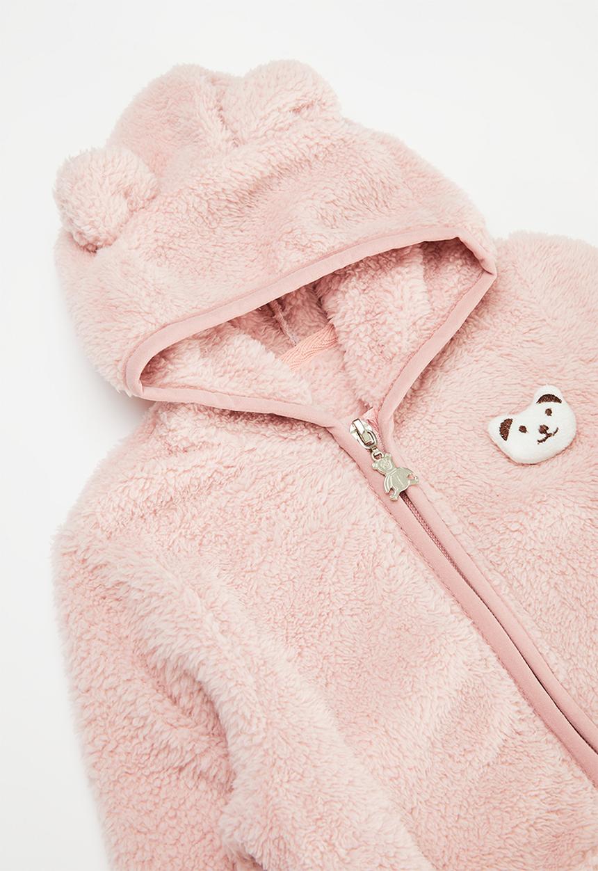 Pop Candy - Mink fabric tracksuit with 3D bear badge - pink