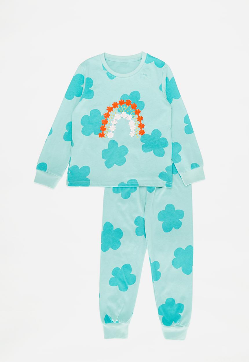 Pop Candy - Rainbow applique print pj set-blue