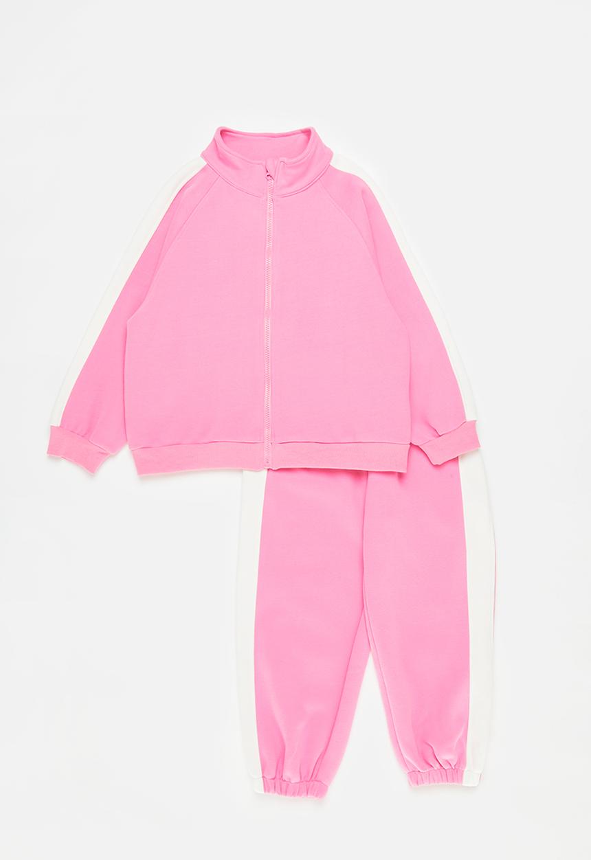 Pop Candy - Contrast tracksuit set-pink & white