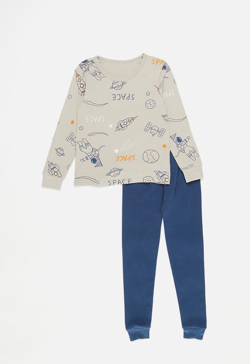 Pop Candy - Printed pj set-grey & navy blue