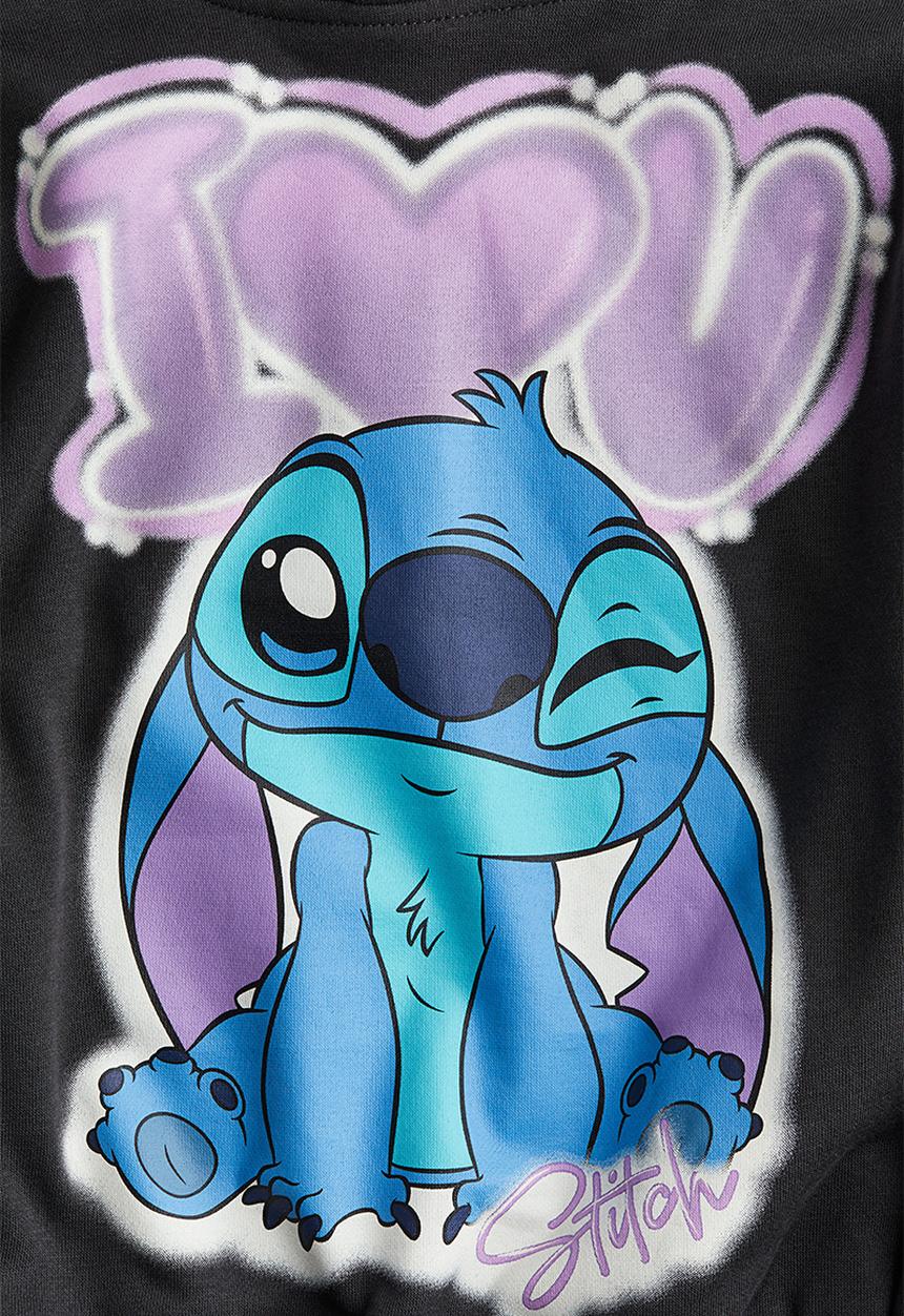 H&M - Oversized printed hoodie - Dark grey/Lilo & Stitch