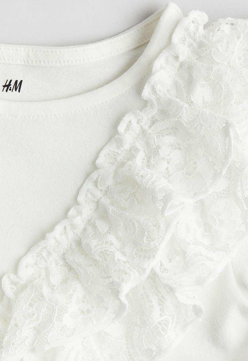 H&M - Flounce-trimmed cotton top - white