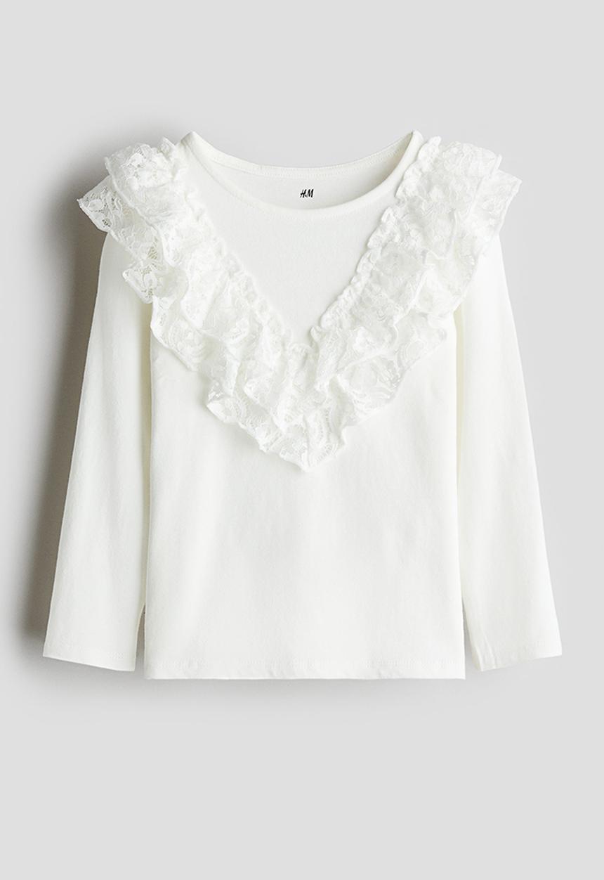 H&M - Flounce-trimmed cotton top - white