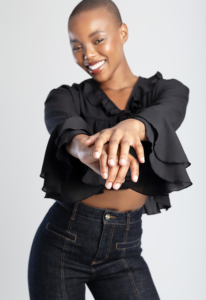 SISSY BOY - NEED TO KNOW: Cropped Longsleeve Blouse With Ruffles - Black