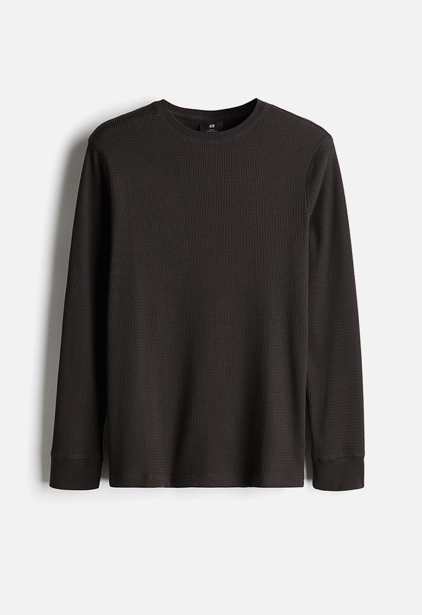 H&M - Slim fit waffled jersey top - dark brown