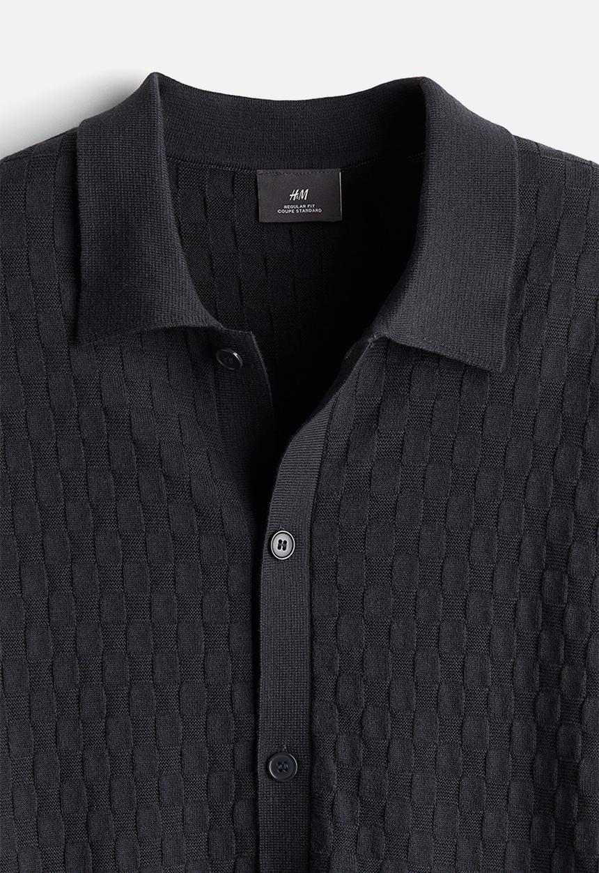 H&M - Regular fit textured-knit shirt - dark grey