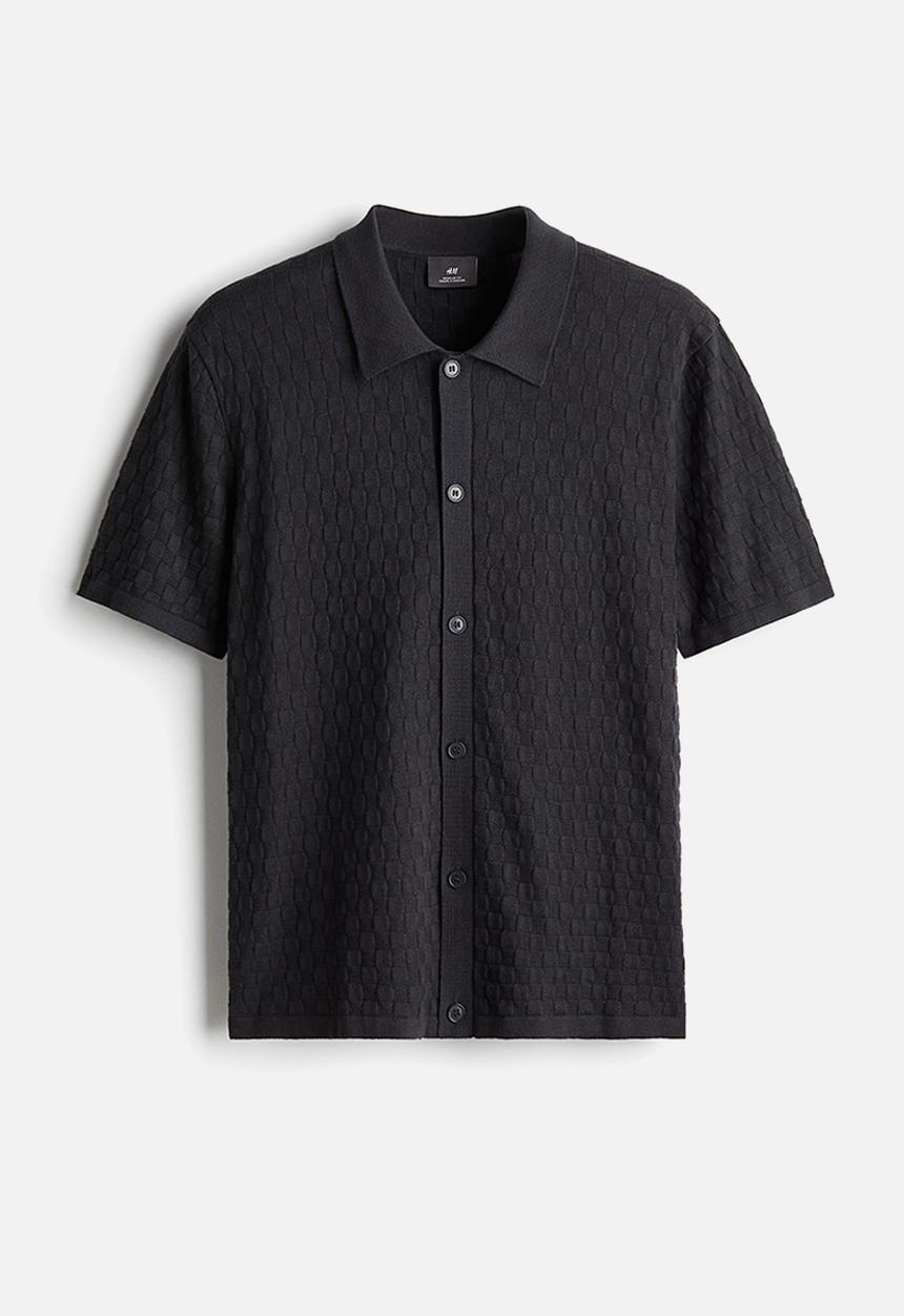 H&M - Regular fit textured-knit shirt - dark grey