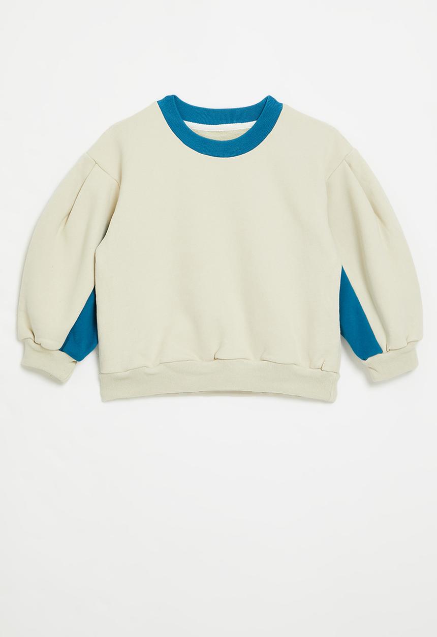 Pop Candy - Colour block sweat top - ecru & blue