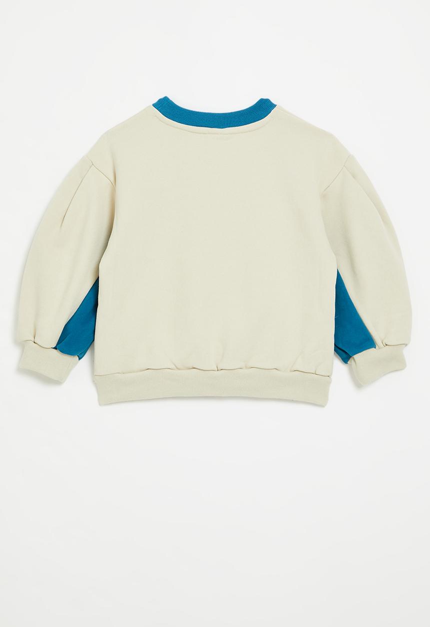 Pop Candy - Colour block sweat top - ecru & blue