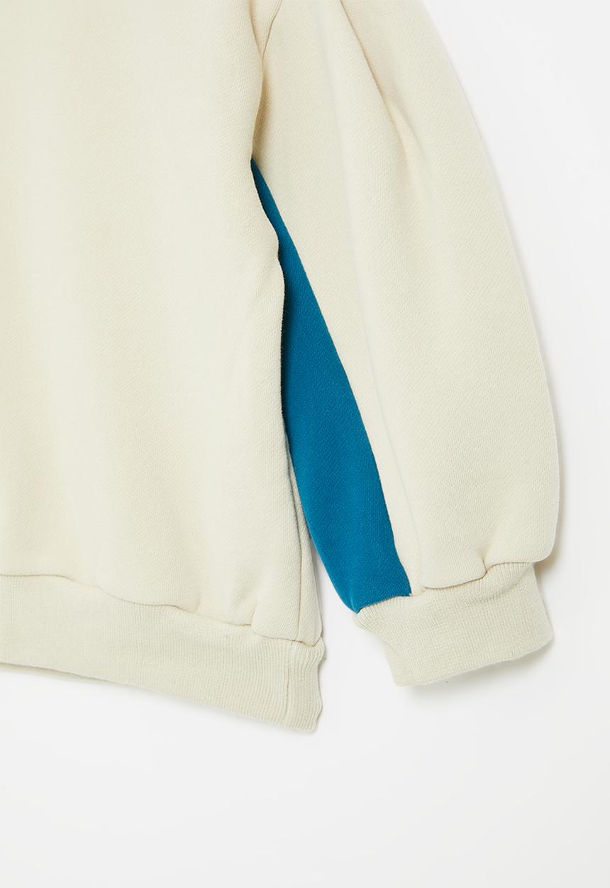 Pop Candy - Colour block sweat top - ecru & blue