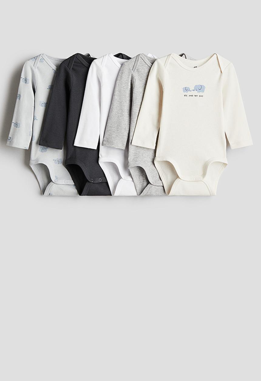 H&M - 5 Pack long-sleeved bodysuits - light blue/elephants