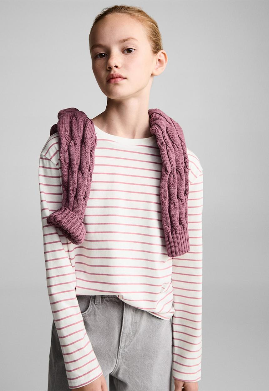 MANGO - T-shirt stripes - pink