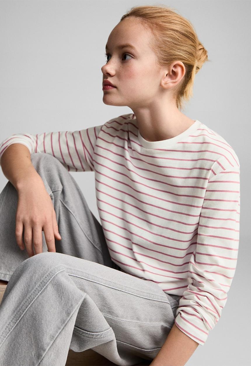 MANGO - T-shirt stripes - pink