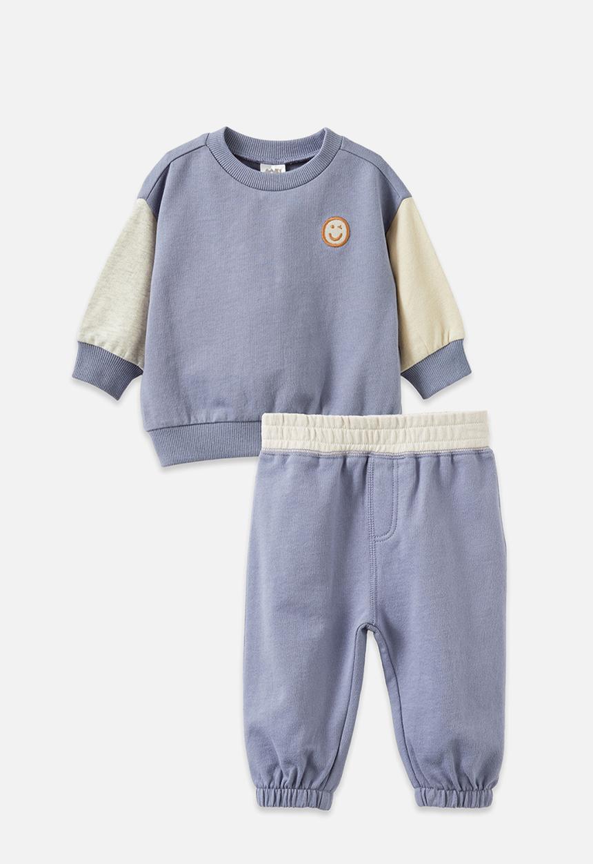 Cotton On - Bundle alma drop shoulder sweater & felix track - steel/happy colourblock