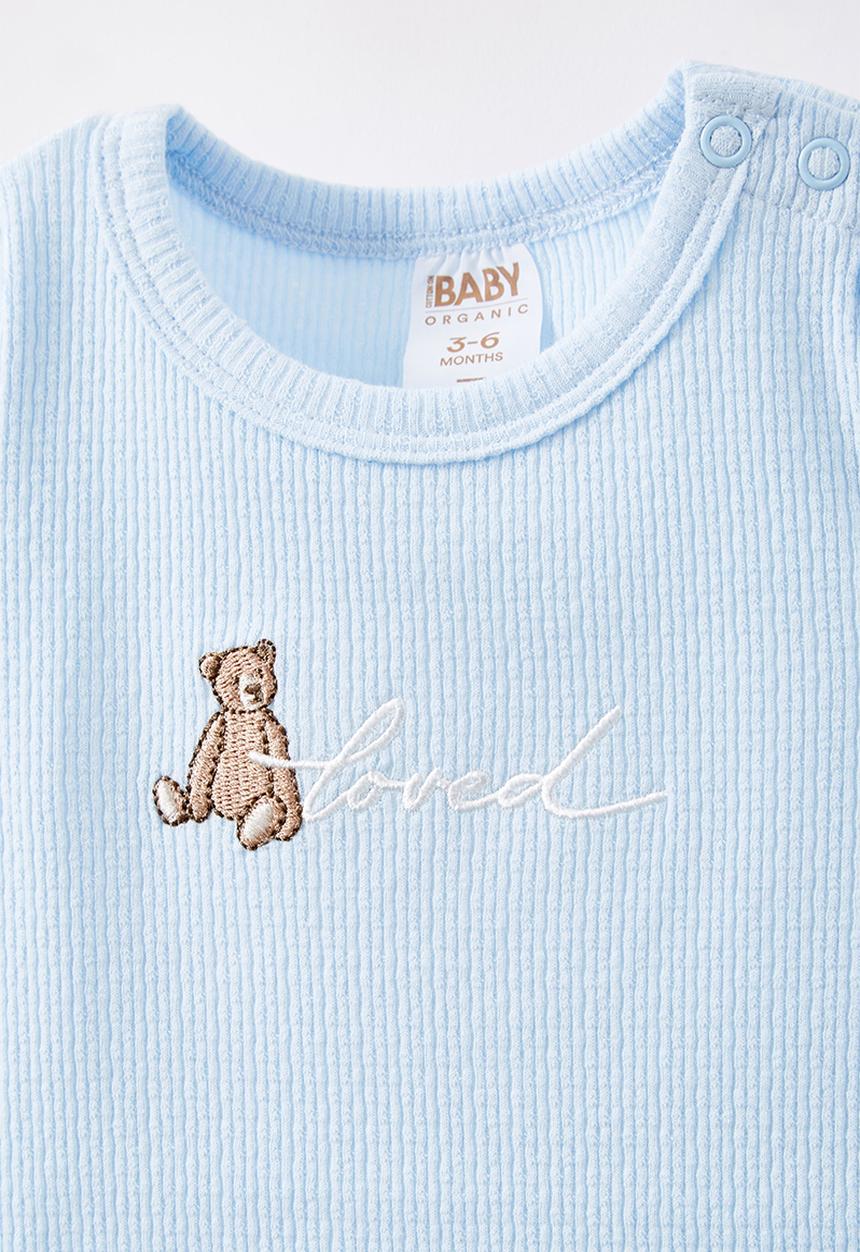 Cotton On - Organic pointelle long sleeve bubbysuit - white water blue/loved