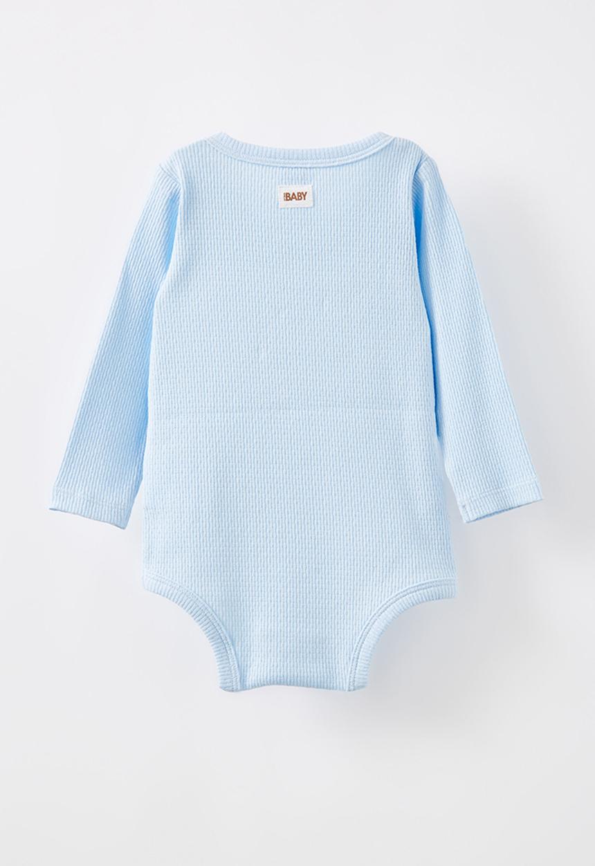 Cotton On - Organic pointelle long sleeve bubbysuit - white water blue/loved