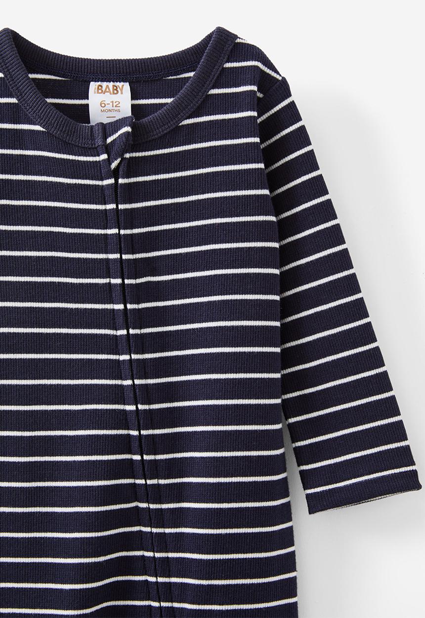 Cotton On - The long sleeve rib romper - navy ink/vanilla riley stripe