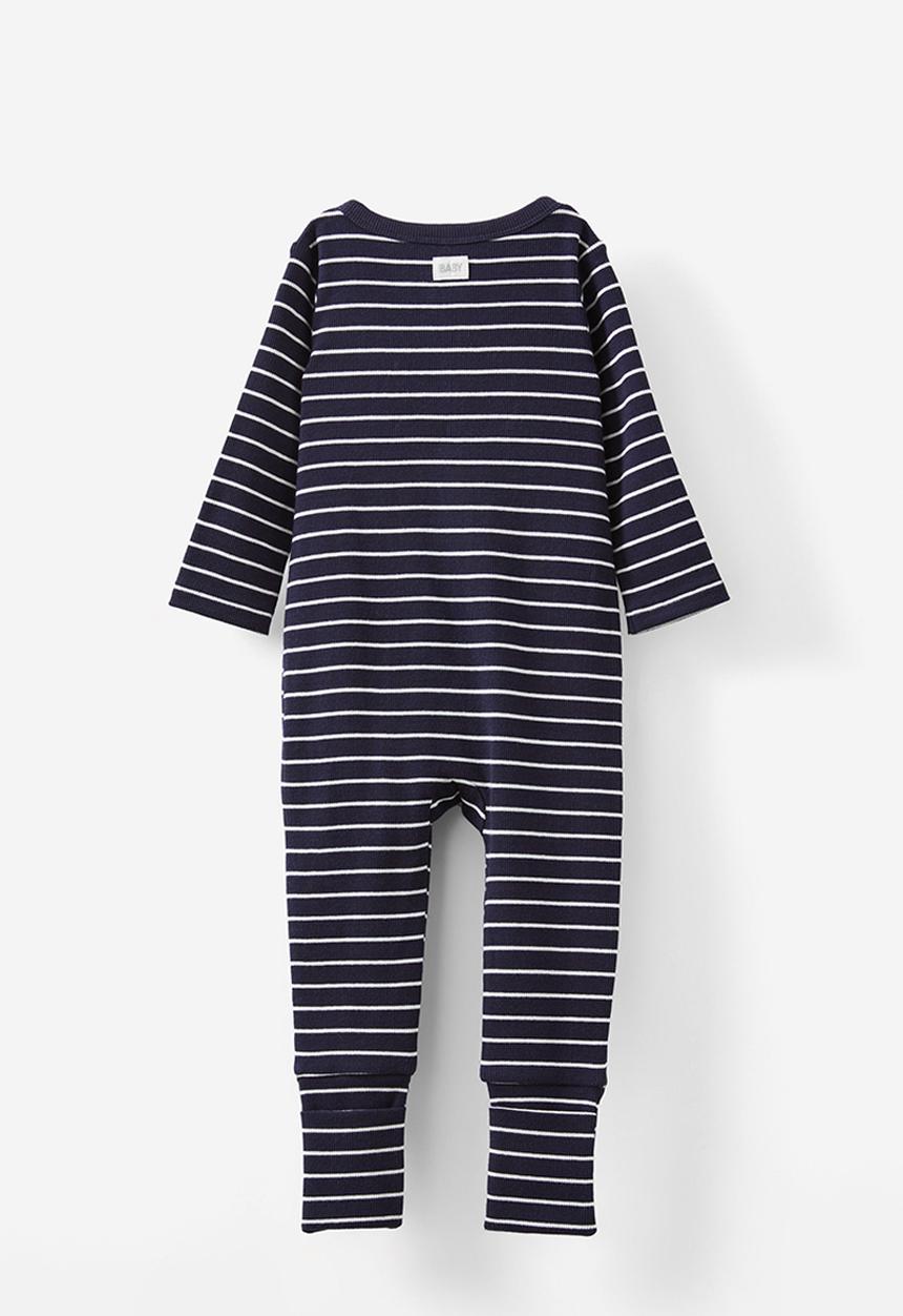 Cotton On - The long sleeve rib romper - navy ink/vanilla riley stripe