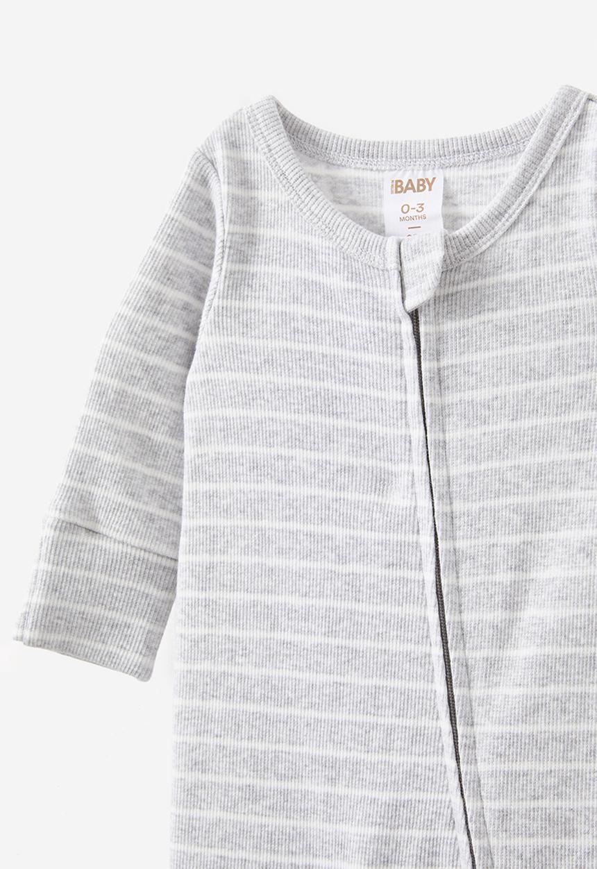 Cotton On - The long sleeve rib romper - cloud marle/vanilla riley stripe