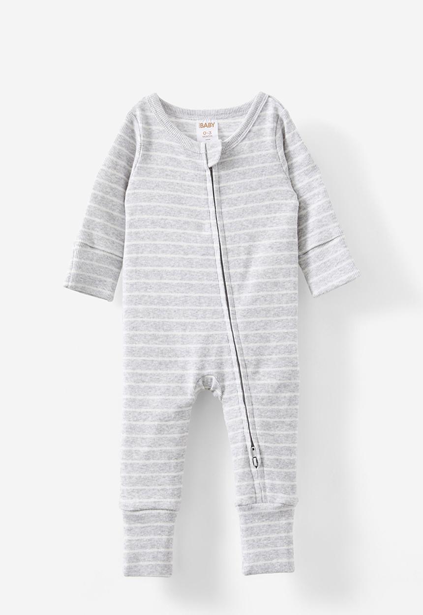 Cotton On - The long sleeve rib romper - cloud marle/vanilla riley stripe