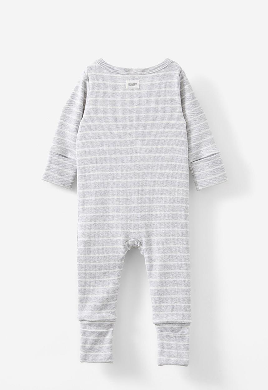 Cotton On - The long sleeve rib romper - cloud marle/vanilla riley stripe