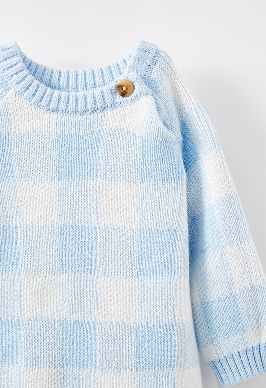 Cotton On - Organic knit long sleeve romper - white water blue/buffalo check
