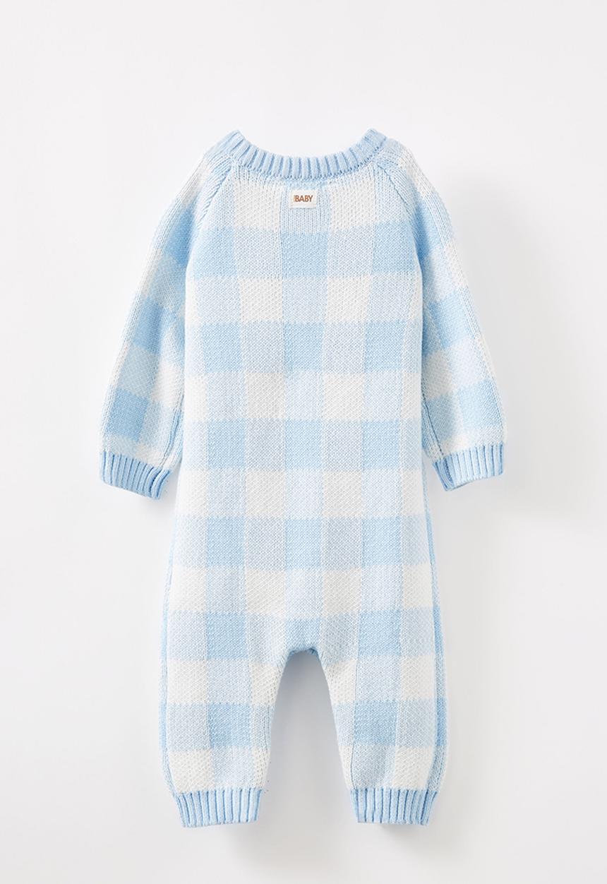 Cotton On - Organic knit long sleeve romper - white water blue/buffalo check