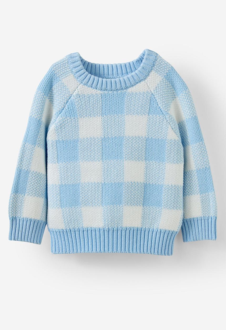 Cotton On - Organic raglan knit sweater - white water blue/buffalo check