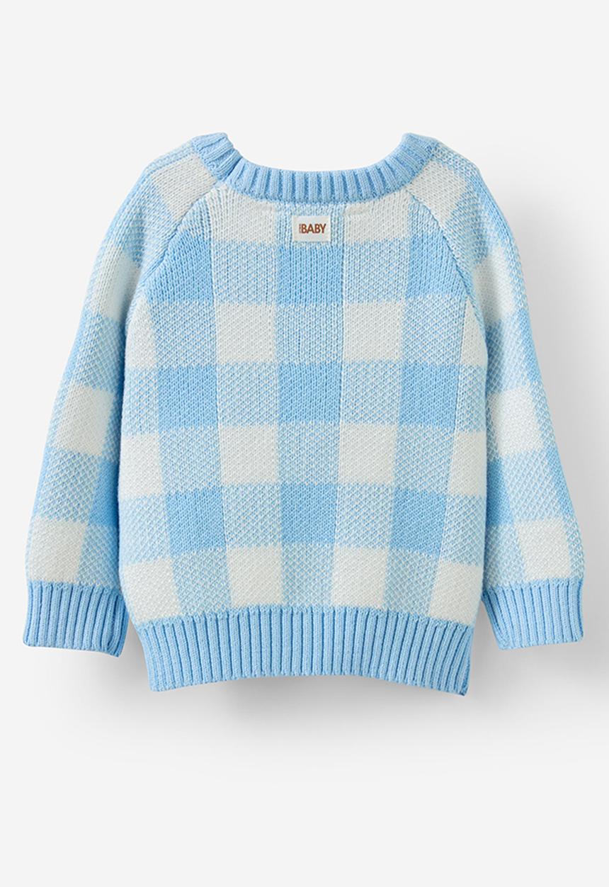 Cotton On - Organic raglan knit sweater - white water blue/buffalo check
