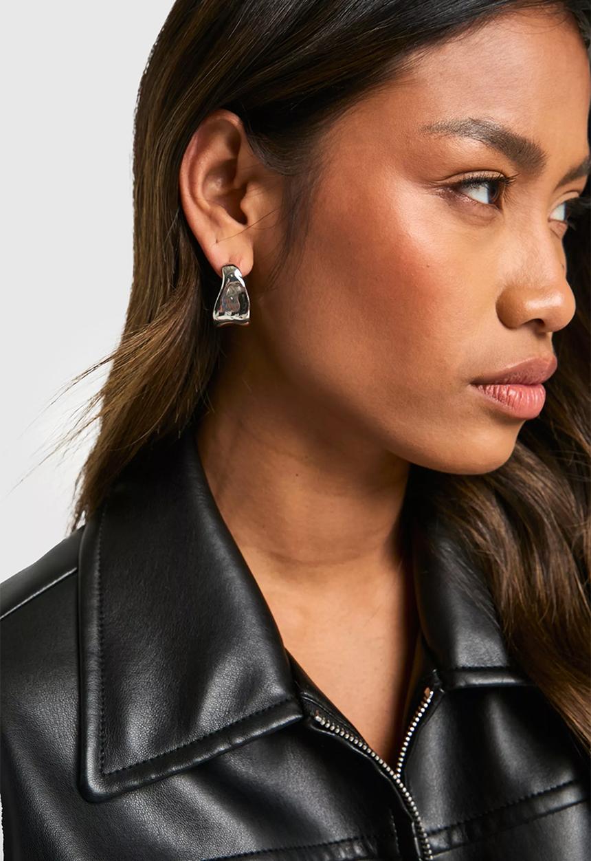 boohoo - Silver abstract mini hoop earrings - silver