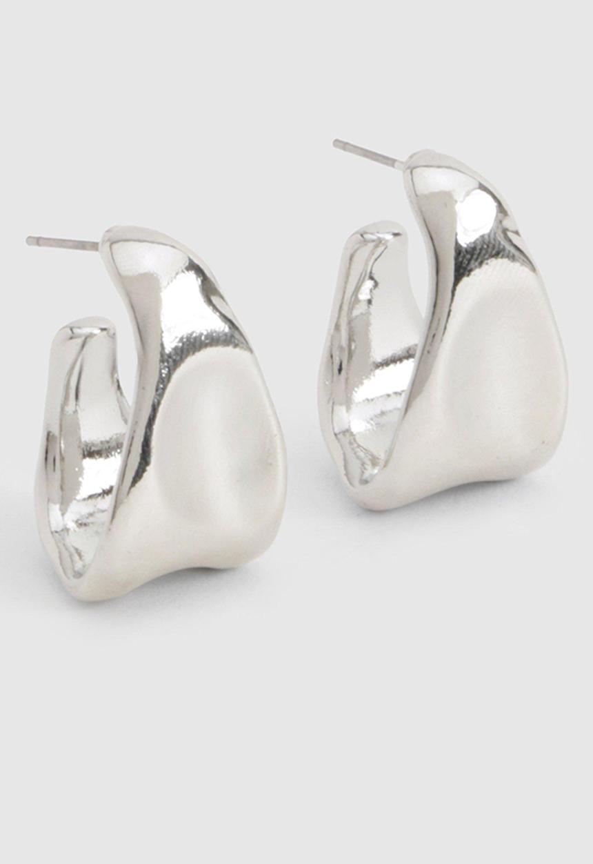boohoo - Silver abstract mini hoop earrings - silver