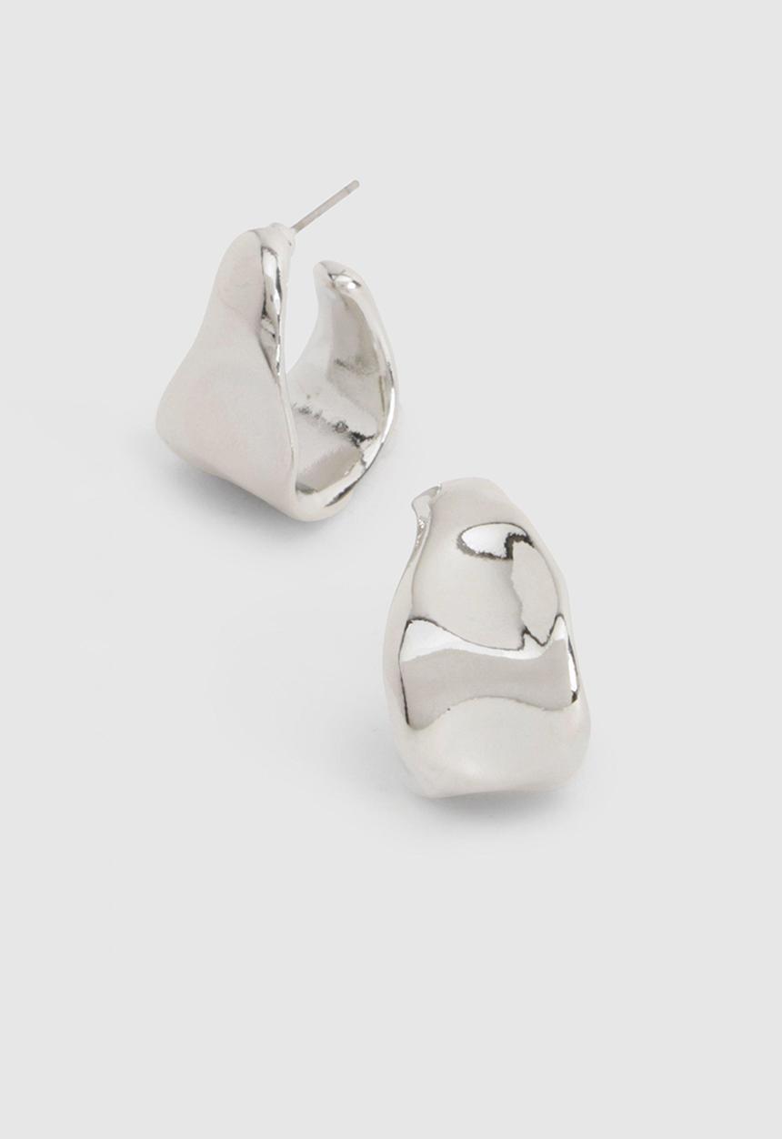 boohoo - Silver abstract mini hoop earrings - silver