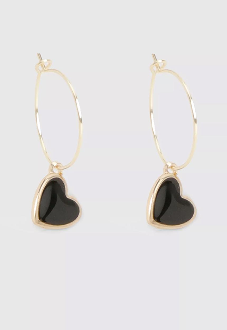 boohoo - Black heart drop earrings - gold