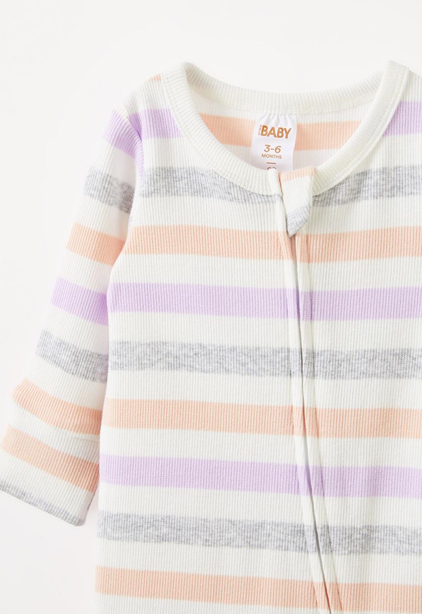 Cotton On - The long sleeve rib romper - vanilla/vintage lilac multi stripe