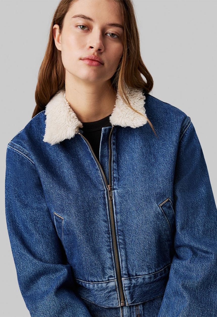 Calvin Klein - Denim zip jacket sherpa - mid blue