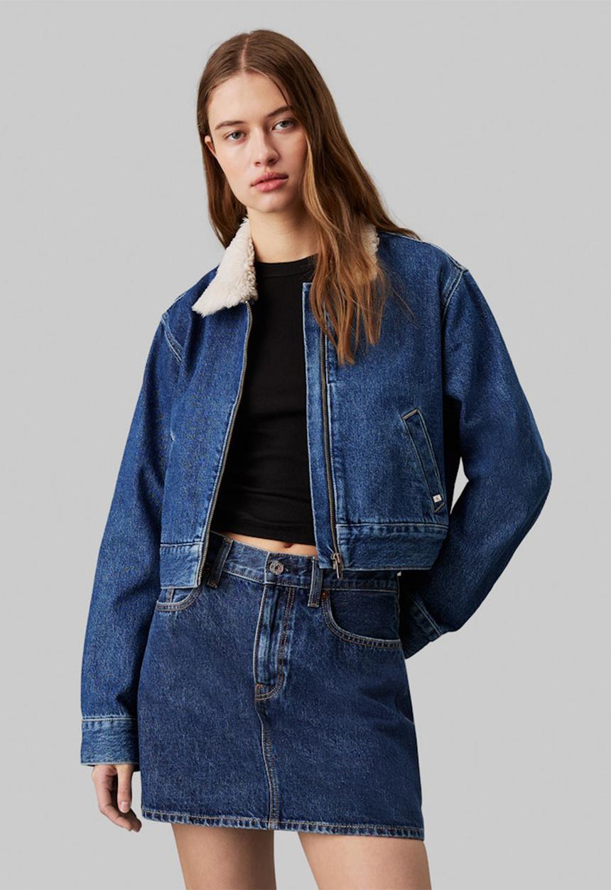 Calvin Klein - Denim zip jacket sherpa - mid blue