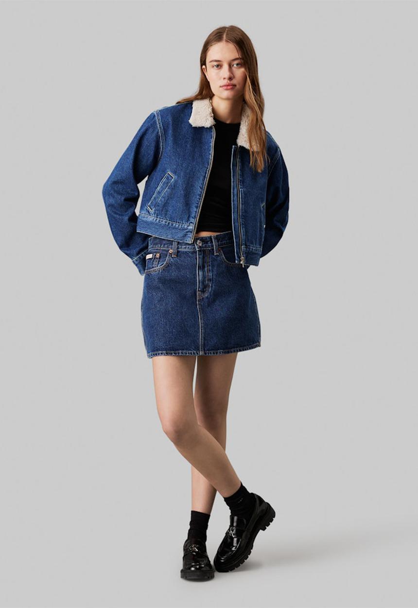 Calvin Klein - Denim zip jacket sherpa - mid blue