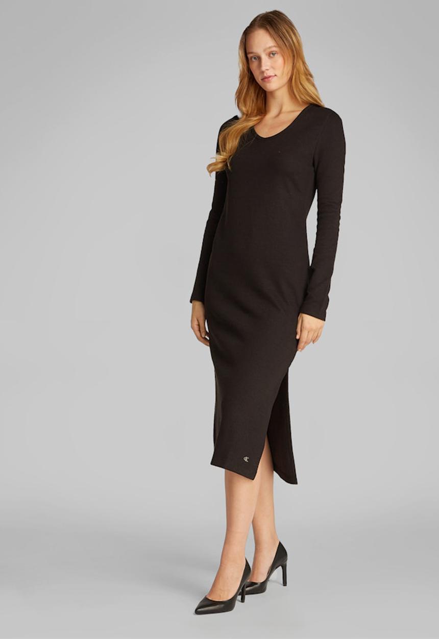 Calvin Klein - Textured rib loose v-neck dress - ck black