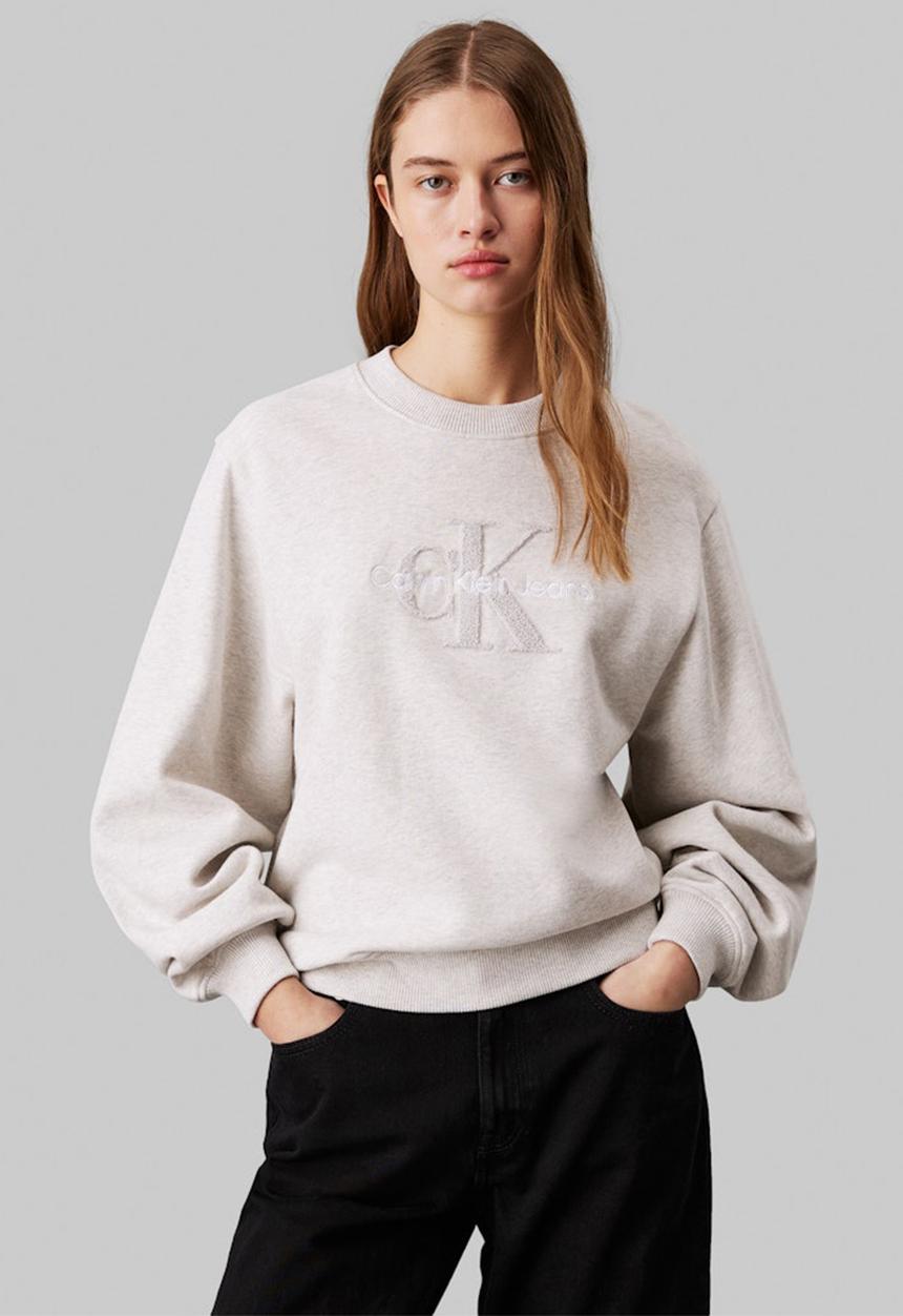 Calvin Klein - Chenille monologo crewneck - ivory grey heather
