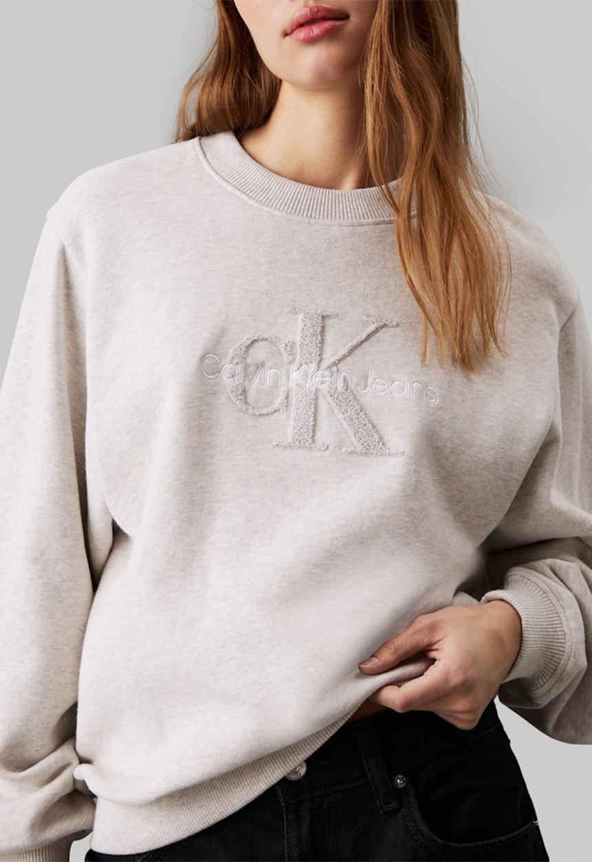 Calvin Klein - Plus chenille monologo crewneck - ivory grey heather