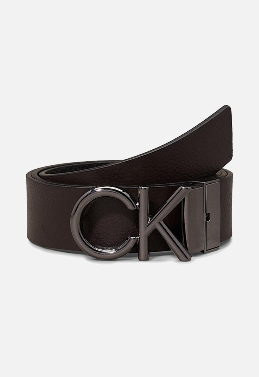 Calvin Klein - Adj/rev ck metal bombe pb 35mm - black pebble/dark brown smooth