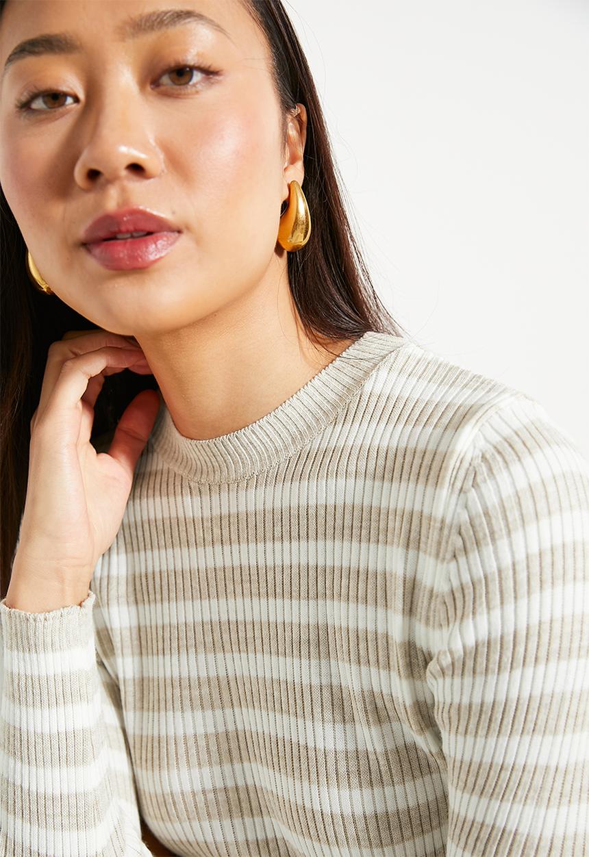 Trendyol - Basic striped knitwear sweater - stone 